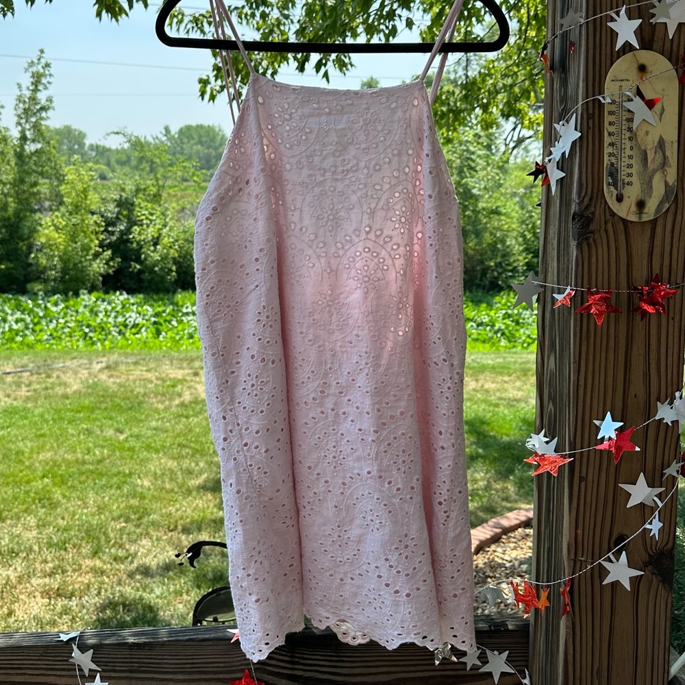 Urban Outfitters Kimchi Blue Pink strappy eyelet shift Dress size large - Picture 3 of 9